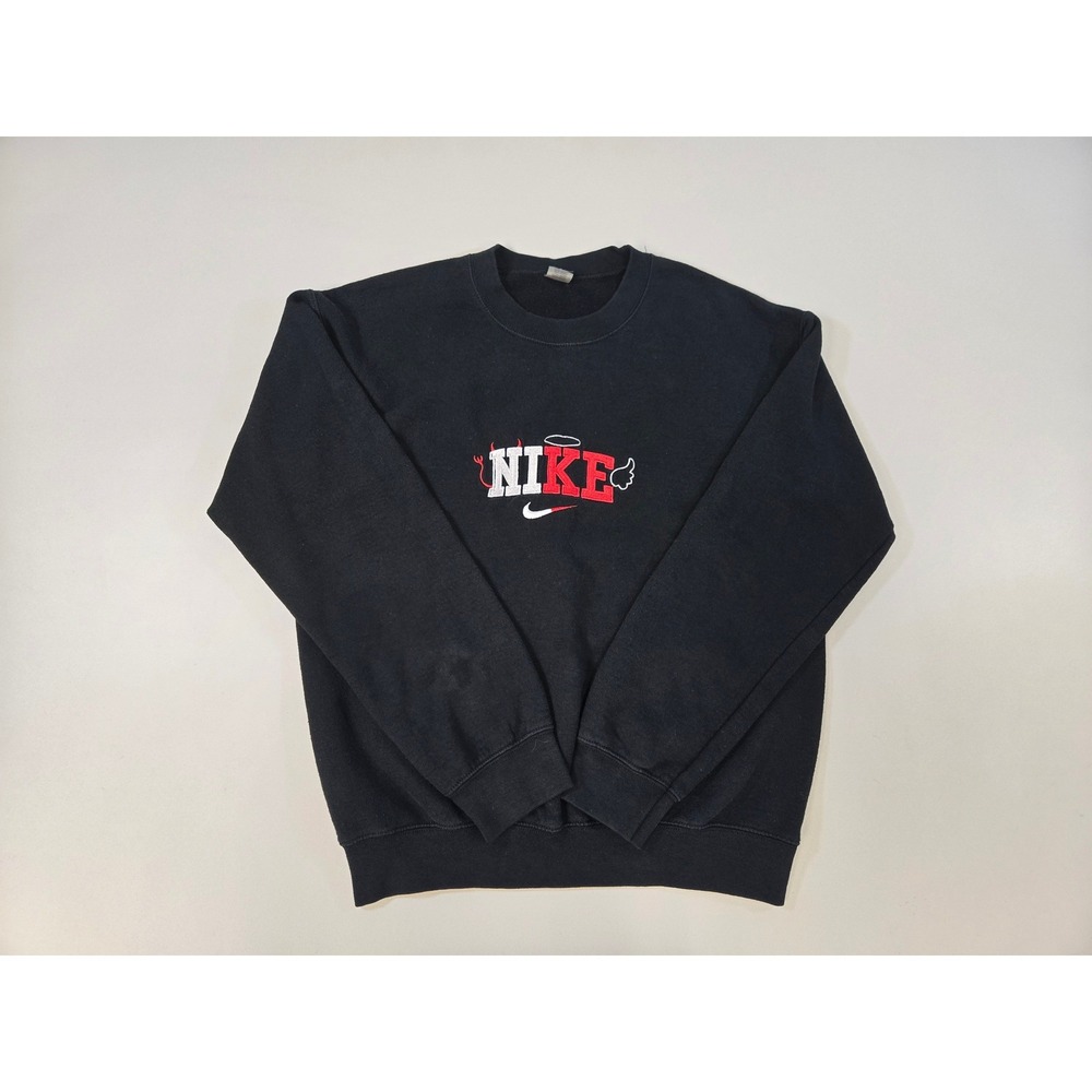 Nike Vintage Embroidered Angel Devil Graphic Crewneck Sweatshirt Black Mens XS